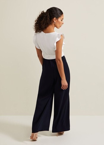 Phase Eight Petite Ayla Ruffle Colourblock Jumpsuit Navy/White Australia | GZ1308729